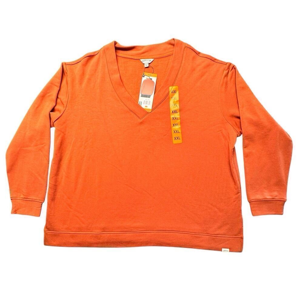 Orvis Sz XXL Women's Orange V-Neck Dropped Shoulders Sweatshirt Super Soft NWT